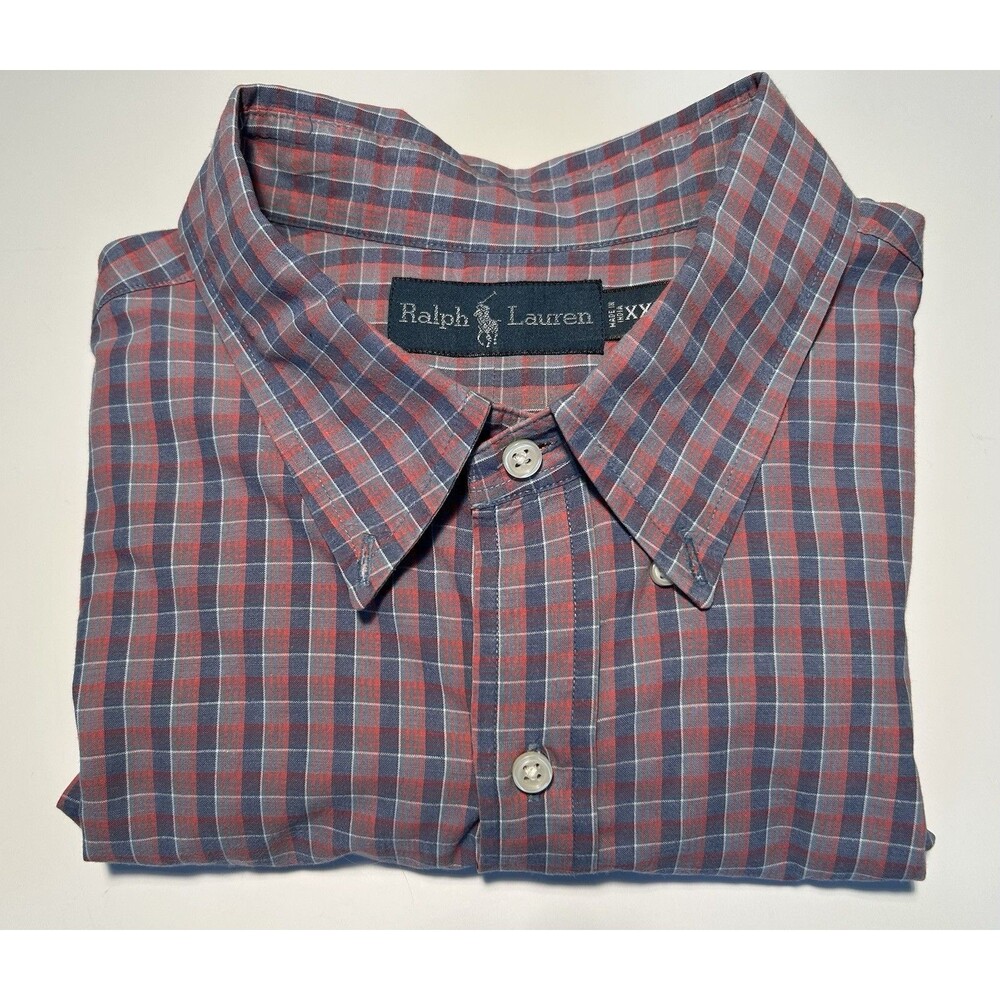 Ralph Lauren Men’s Dress Shirt Blue Red Plaid Size XXL 2XL 17/38 Button Down